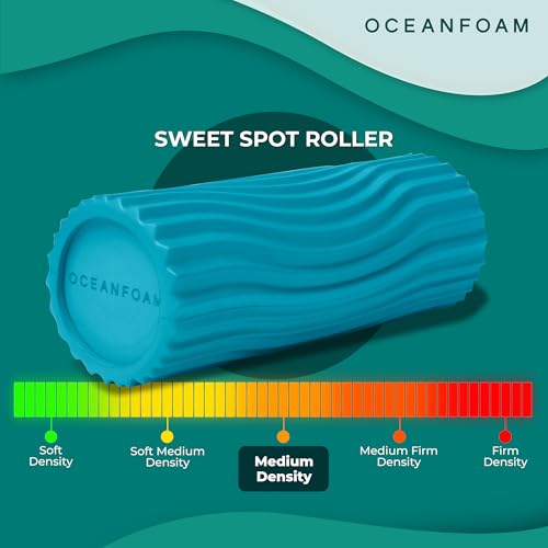 Oceanfoam Sweet Spot Medium Exercise Foam Roller 14"x5.5" – Medium Density Travel Foam Roller for Physical Therapy, Deep Tissue Massage, Yoga, Pilates, Classic Exclusive Wave Texture (Miami Blue) - color: Miami Blue
