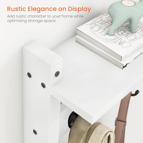 Homode Wall Shelf with Hooks, Coat Rack Wall Mount with Pegs, Hanging Entryway Coat Hanger, Wood and Iron Shelf for Bathroom, Hallway, Bedroom, White - color: White, size: 17.1 Inch Long