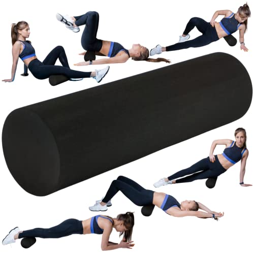 High-Density Foam Roller for Muscle Recovery & Massage, 13" x 3.75" EVA Firm Roller for Warm-Up/Cooldown, Yoga & Pilates, Includes Carry Case (Black) - color: Black