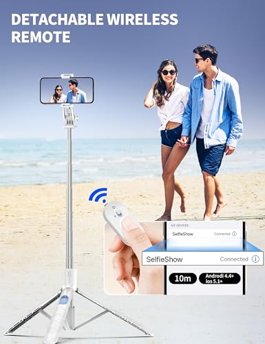 71" Selfie Stick, Smartphone Tripod Stand All-in-1 with Remote, Travel Tripod for iPhone, Extendable Cell Phone Tripods for Selfie/Video Recording/Photo/Live Stream/Vlog - color: White, size: B-[70.47Inch＆Upgraded Aluminum Pole]