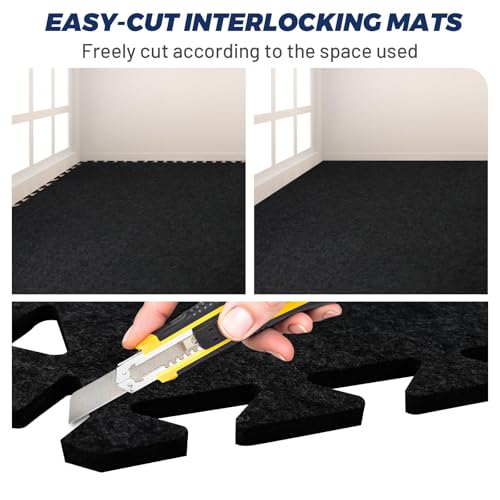 Focusound 20Pcs Sound Absorbing Interlocking Drum Rug, 11.8 x 11.8 x 0.4 inches High Density Soundproof Floor Mats, Non-Slip Anti Vibration Piano Carpet Drum Mat for Music Studio, Black - color: Black
