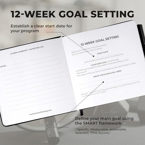 Workout + Nutrition Log – 12 Week Fitness Tracker, Workout Log Book, Gym Planner, and Food Journal for Men & Women | Daily Exercise, Diet, Weightlifting, and Nutrition Log - color: Matte Black