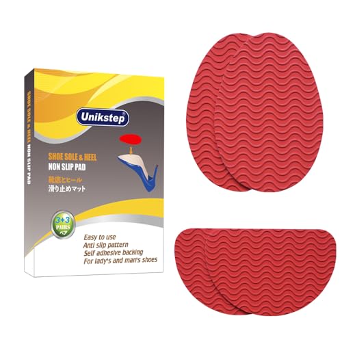 UNIKSTEP 6 Pairs (12 Pieces) Shoe Sole Non Slip Pads, Anti Skid Self Adhesive Rubber Grips, Shoe Bottom Front Sole and Heel Noise Reduction Protector Cushions (Red with Wave Pattern) - color: Red With Wave Pattern