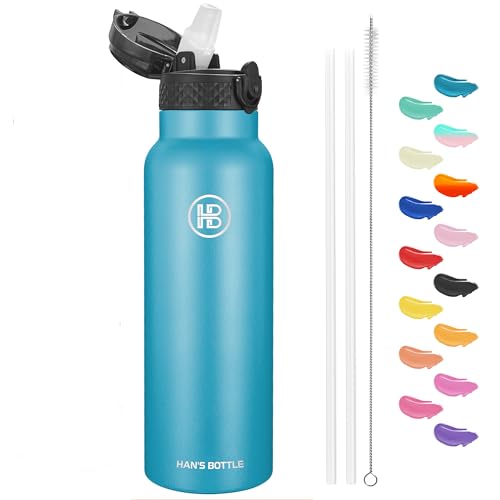 Han's Bottle Sports Water Bottle - 24 Oz, Straw Lid, Leak Proof, Vacuum Insulated Stainless Steel, Double Walled, Thermo Mug,Ocean - color: Ocean, size: 24 Ounces