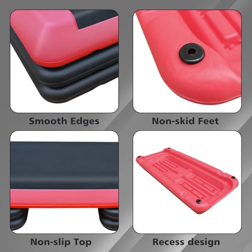Aerobic Step Platform 30" × 14" Height Adjustable Workout Step for Fitness Strength Training with Risers Exercise Platform for Home Gym - color: Red-30"×14"-2 Risers, size: 30"×14"