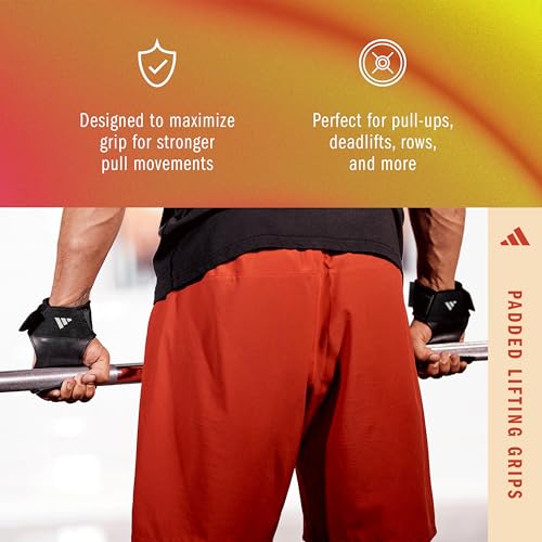 adidas Padded Lifting Grips, Wrist Wraps for Weightlifting with Rubberized Palm & Secure Wrist Fastening - size: Large/XLarge