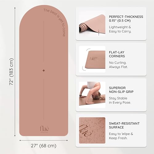 Arch-shaped Yoga Mat, Eco PU Rubber, Non-Slip Exercise Mat for Yoga, Pilates, Home Workout & Stretching with Carry/Stretch Strap & Motivational Design - color: pink