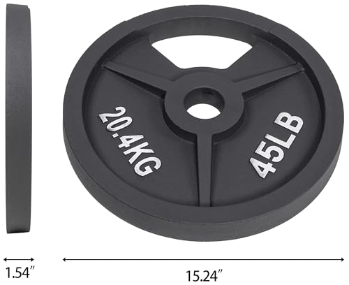 Fitvids 2-Inch Olympic and 1-Inch Standard Cast Iron Weight Plate for Strength Training & Weightlifting, Multiple Weights Available - color: Standard (1-Inch Center), style: 45LB Pair