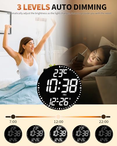 12" Large Digital Wall Mount Clock, Count Down Timer, Alarm, Big LED, 12 RGB Color, Temperature for Living Room Classroom Desk, Xmas, Birthday Gift for Senior Mom Dad (Round) - style: Black shell - Basic