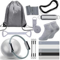 RoundFunny Pilates Ring Circle Set 18 Pcs Exercise Equipment Accessories for Women Workouts Pilates Ball Stretching Strap Magic Circle Yoga Ring Gym Back Bag Resistance Band Anti Slip Socks - color: Grey