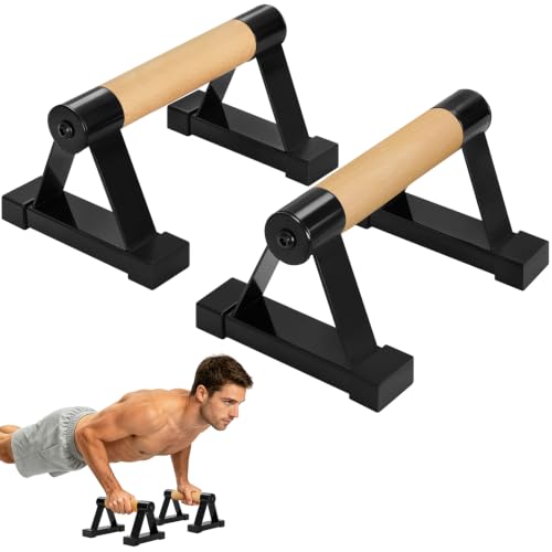 Parallettes Wooden Parallettes Calisthenics Bars Handstand Parallettes Bars | Calisthenics, Handstand, Floor Home Workouts, Metal Bracket Supports Up to 600 lbs for Fitness Training with Anti-Slip Grip