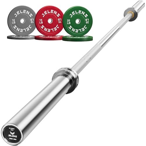 JELENS 7FT Bar Olympic Barbell, 1000lb Capacity Weight Bar for Strength Training, 2 Inch Strength Training Bar With Knurled Grip for Squats, Deadlifts, Presses, Rows, Curls - size: 7FT Olympic Barbell with 100 LB Colored Plates