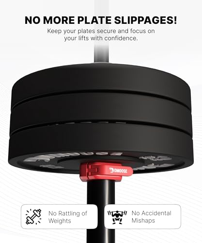 DMoose Fitness Barbell Clips 2 Inch (Pair) - Quick Release Olympic Barbell Clamps & Collars with Anti Slip TPR Grip for Secure Weightlifting and Powerlifting - Weight Clips for Bars at Home or Gym - color: Red, style: Non Magnetic