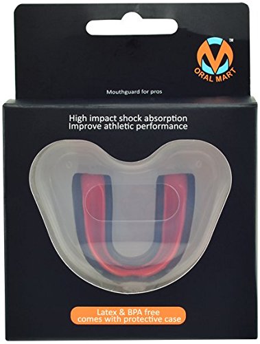 Oral Mart Youth Sports Mouth Guard for Kids (USA Flag, Fangs, 20+ Colors to Choose from) Mouthguard for Football, MMA, Karate, Boxing, Rugby, BJJ, Flag Football – /w Case (Youth, Strapless) - color: Cherry Red