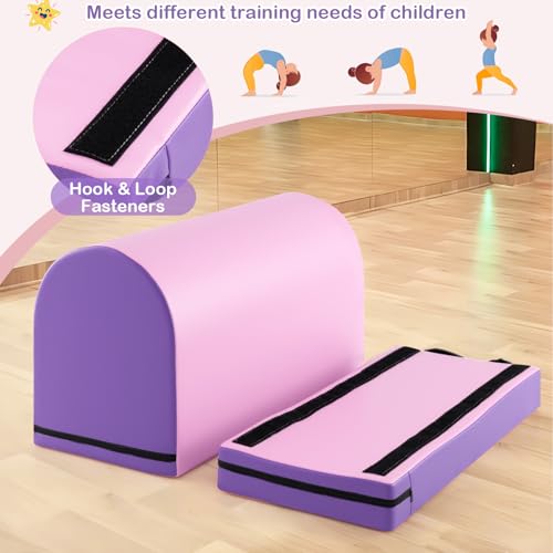 Goplus Mailbox Tumbling Mat, Gymnastics Vaulting Box w/Detachable Mat, Carrying Handle, Premium PU Leather, Portable Jumping Tumbling Aid Trainer for Kids Home Gyms Exercise - color: Purple+Pink