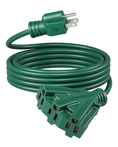 DEWENWILS 15FT Outdoor Extension Cord, Green Extension Cord 13A/1625W, Weatherproof 16/3 SJTW Power Cable with Multiple Outlet, Holiday Decor Landscaping String Lights, ETL Listed, 1 Pack - color: Green, size: 15 Feet, style: 1 Pack