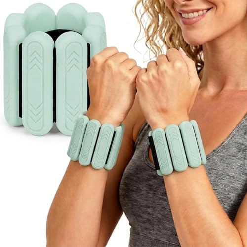Wrist & Ankle Weights for Women Men, 1lb/2lb/4lb Set of 2 - Adjustable Wearable Weighted Bands, Waterproof Silicone Arm & Leg Weights for Pilates, Yoga, Walking, Dance, Home Workout & Gym - color: Light Green, size: 2lb each weight (4lbs Pair)