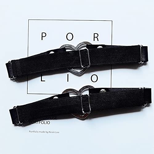 2PCS Leather Heart Garter - Adjustable Leg Ring for Cosplay, Spike Party - color: Black