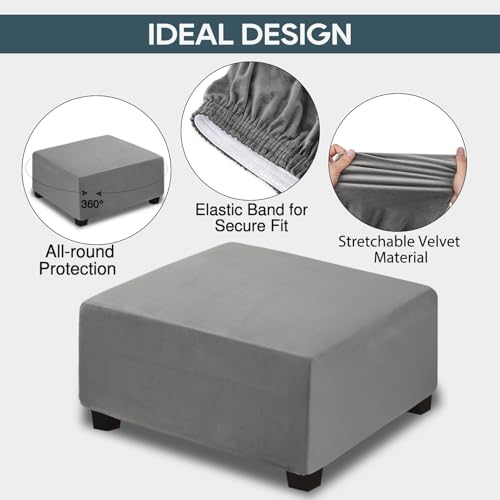 NeColorLife Velvet Ottoman Cover Rectangle Storage Ottoman Slipcover Thick Stretchable Footrest Stool Covers with Elastic Band for Rectangular and Square Ottoman(Medium Size,Dark Grey) - color: Grey, size: M Length: 31"-34",Width: 31"-43"