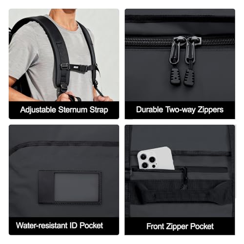 MIER 40L/60L/90L Water Resistant Backpack Duffel, Heavy Duty Duffle Bags | Heavy-Duty; Inner Zipper Pockets; Suit for Travel Gym Camping Sports Weekend Getaways; Convertible with Backpack Straps - color: Black, size: 60l