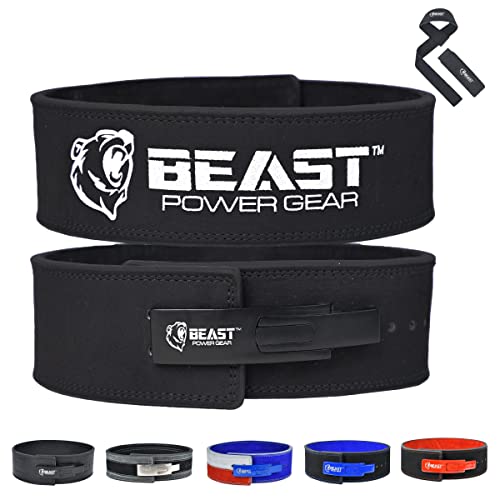 Beast Power Gear Weight Lifting Belt Lever Buckle 10MM 13MM Thick & 4 Inches Free Strap Weightlifting, Powerlifting, Deadlifts, Squats Men Women - color: Black/Black, size: X-Large