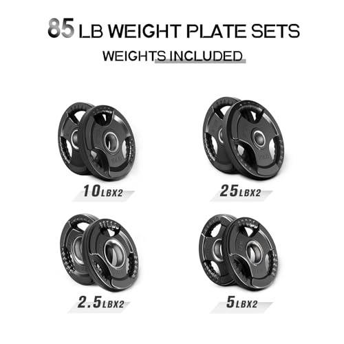 RitFit Weight Plates for Barbell, 2-Inch Olympic Rubber Grip Plates for Weightlifting and Strength Training in Home & Gym, Single, Pair and Sets