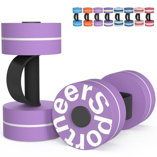 Sportneer Water Weights Aquatic Exercise Dumbbells Water Dumbbell Aerobics Workouts Set of 2 EVA Foam Pool Weights Dumbbells Set Aqua Fitness Barbells Equipment for Water Aerobics Weight Loss - color: Purple pinstripe