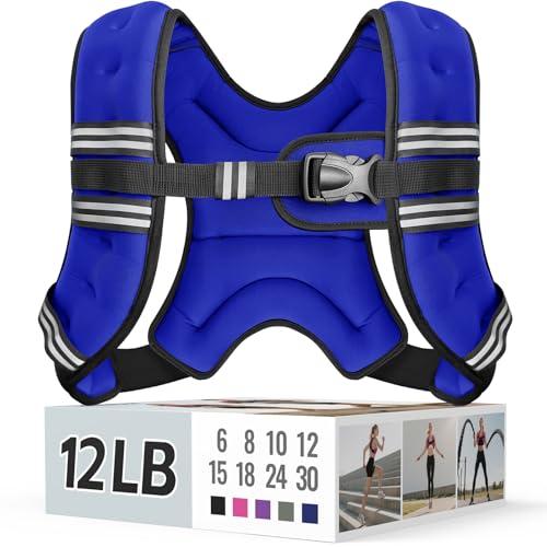 Zeerun Weighted Vest, 6lb/8lb/10lb/12lb/15lb/18lb/20lb/24lb/30lb for Men Women, Reflective Stripe Adjustable Buckle, Comfortable Durable Rucking Vest for Walking Running Strength Training - color: Blue, size: 12 Lb