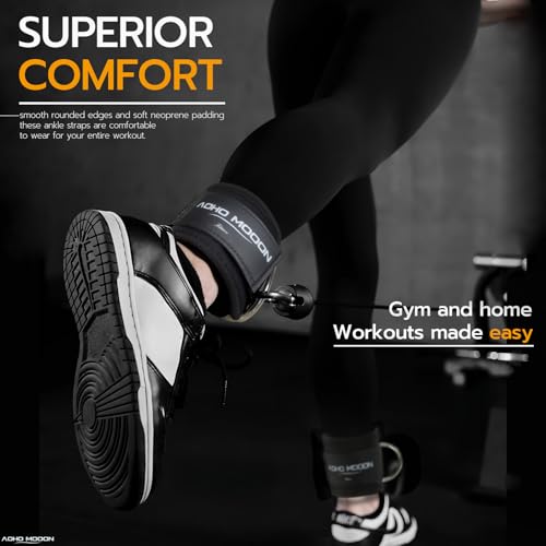 AOHO MOOON Ankle Strap (2 Pieces) for Cable Machine Women - Gym Workout Leg Strap, Premium Padding Ankle Cuffs, Glute Kickback Exercises Equipment, Pulley Attachment, One Size Fit All - color: Black UPpgrade