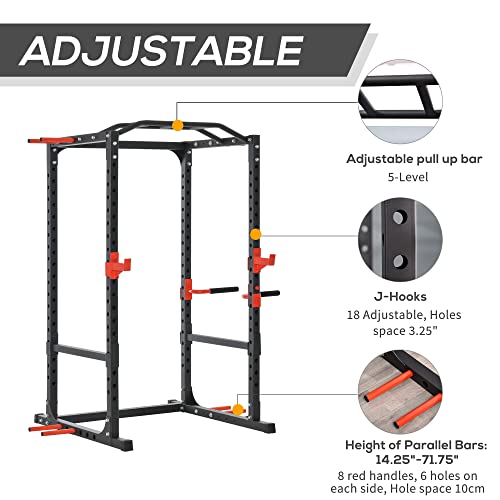 Soozier Adjustable Power Tower Pull Up Tower Dip Station Black | Pull Up Bar, Squat Rack, Power Cage, Home Workout Equipment, Upper Body Strength Training Equipment