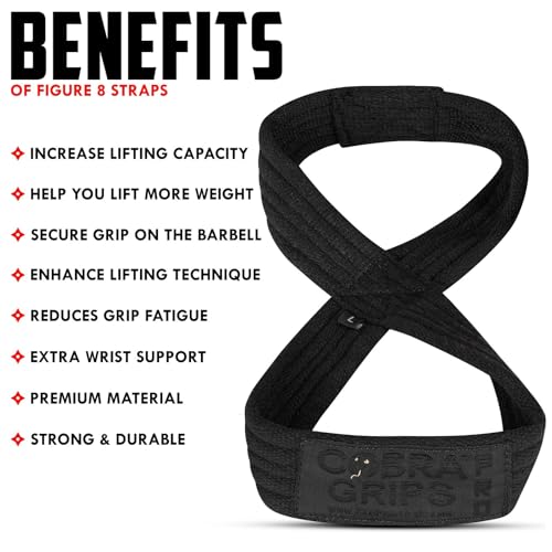 Deadlift Straps Figure 8 Loop Lifting Straps The #1 Choice for Power Lifters weightlifters workout Enthusiasts - color: Jet Black, size: 80 cm 8.0"+ And Up Wrist Circumference