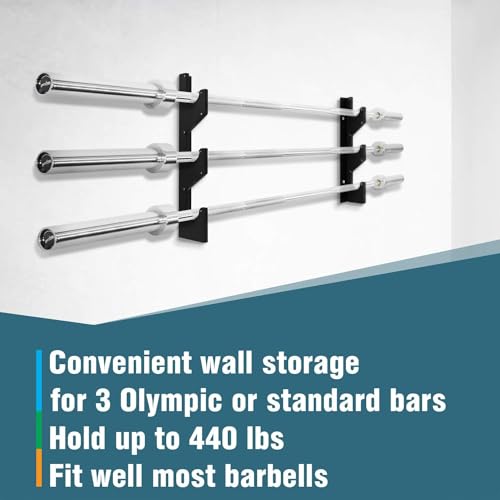 Yes4All Vertical Wall Mounted Olympic Barbell Holder, Barbell Storage Rack, Hanging Barbell Rack for Home Fitness Equipment - color: Black Horizontal Wall Mounted - 1 Pair