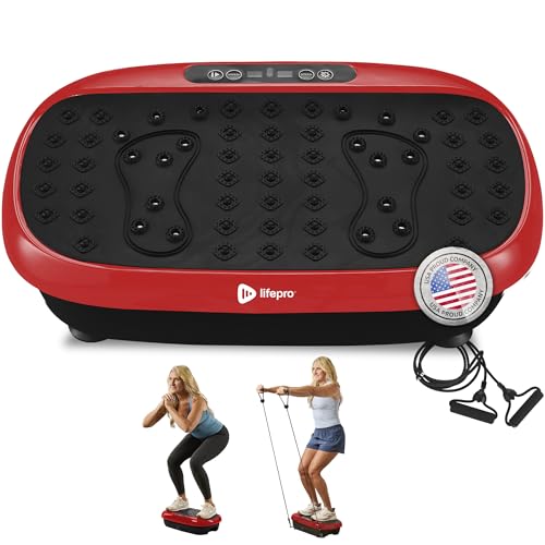 Lifepro HexaPlate Lite Vibration Plate Exercise Machine — Magnetic Acupoints, 99 Speeds & 10 Presets Vibration Platform Machine with Resistance Bands — Vibrating Plate for Lymphatic Drainage & Toning - color: Red