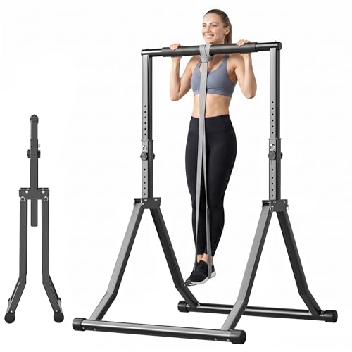 Foldable Pull Up Bar Station 58.3''-76.8'' Power Tower - color: 58.3"-76.8" with Assistance Bands