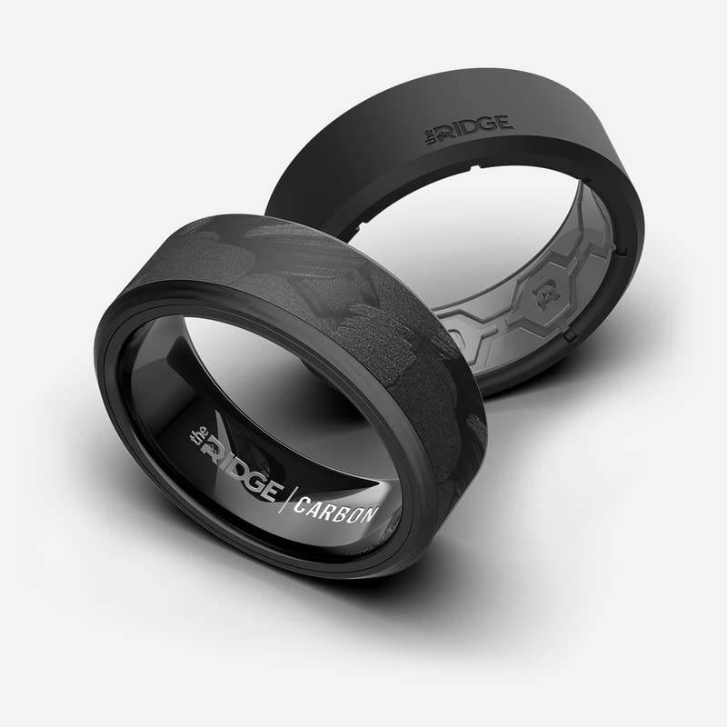 The Ridge Tungsten Rings For Men - Mens Wedding Band - Strong, Durable, and Scratch-Resistant Beveled Ring With Silicone Band - color: Forged Carbon