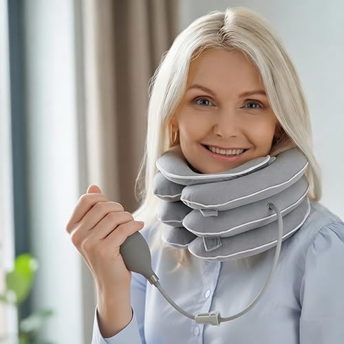 FDA Registered Neck Traction Device for Pain Relief – Inflatable Cervical Neck Stretcher for Home Use, Adjustable Support for Neck Stiffness & Posture, Fits 12"–17" Neck Size