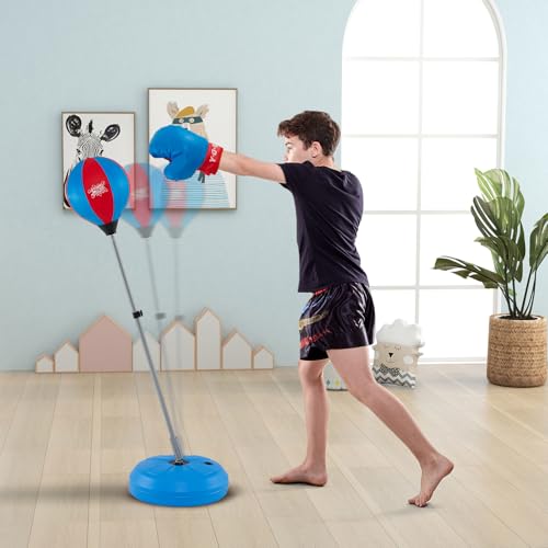 Costzon Punching Bag for Kids, Boxing Bag Set Toy with Height Adjustable Stand, Kids Boxing Gloves and Hand Pump, Freestanding Boxing Equipment Gift for Boys and Girls 8+ Years Old - style: 61" Height