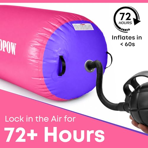 Inflatable Gymnastics Air Barrel Roller with Electric Pump, Heavy Duty PVC Tumbling Barrel Back Handspring Trainer, Air Tumble Track Mat for Home Gym, Cheerleading, Yoga Practice - color: Pink & Purple, size: 4'L x 2.5'D