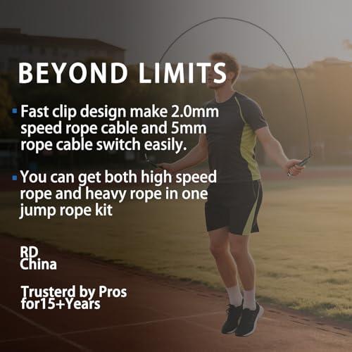 DIY Adjustable Weight Jump Rope (0.4LB /1/2LB/0.7LB /0.8LB) Interchangeable 2mm & 5mm Cable for CrossFit, Double Unders, HIIT Workouts - Fast Clamp System, 10ft Adjustable - color: Black
