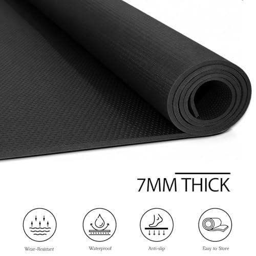 VTORY Extra Thick Large Exercise Mat, 6'x4'/7'x5'/8'x6'/10'x6'x8mm(1/3 inch) , Non-Slip, PVC, Ultra Durable, Heavy-Duty Mat, Shoes-Friendly, High-Density, Large Wide Yoga Mat, Workout Mat for Home Gym, Cardio, Strength, HIIT, MMA - size: 7'x5'x8mm High-De