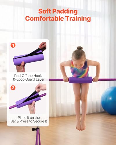 VEVOR Gymnastic Bars for Kids, 140 lbs Capacity Folding Training Kip Bar with Mat, 5 Adjustable Height Gymnastic Horizontal Bar Home, Training Equipment for Indoor Outdoor, Easy Assemble - color: Purple