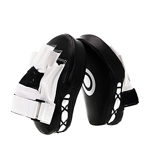 Boxing Curved Focus Punching Mitts- Leatherette Training Hand Pads Karate Muay Thai Training Gloves with Adjustable Strap - color: black