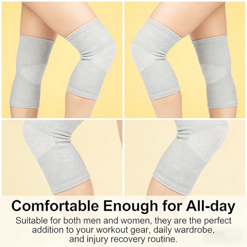 Bamboo Charcoal Compression Knee Sleeve - Elastic Knee Braces for Men & Women - Breathable Knee Support for Arthritis, Running, Workout, Joint Pain Relief (Gray, X-Large) - size: X-Large