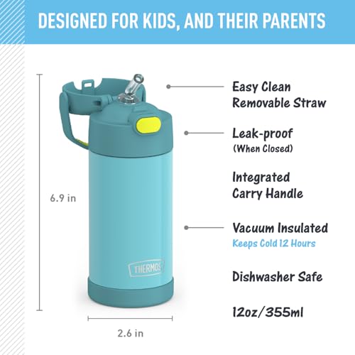 THERMOS FUNTAINER Water Bottle with Straw, 12oz, Blue/Green | Kids Stainless Steel Insulated Water Bottle, Keeps Drinks Cold Longer for School & Play, BPA-Free - color: Blue/Green, size: 12 Ounces