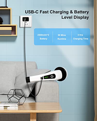 Leebein Electric Spin Scrubber, Cordless Cleaning Brush with 8 Replaceable Brush Heads, Tub and Floor Tile 360 Power Scrubber Dual Speed with Adjustable & Detachable Handle for Bathroom Kitchen Car - color: White