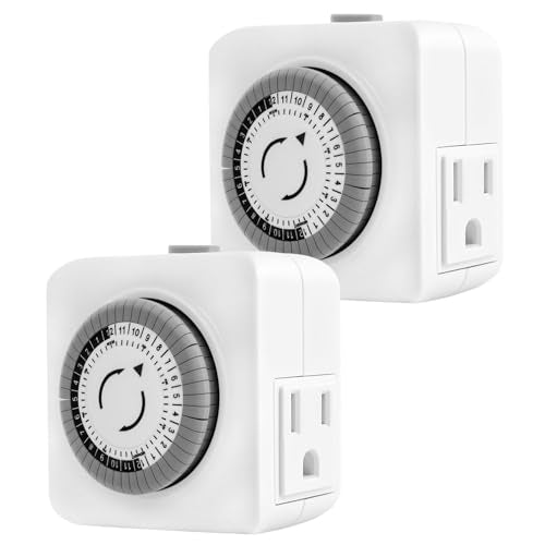 Timers for Electrical Outlets Indoor, 24-Hour Plug-in Mechanical Outlet Timer, 30 Minute Intervals, 3 Prong Light Timers, Daily On/Off Cycle for Christmas Tree, ETL Listed, 2Pack