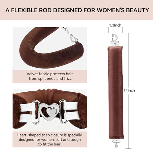 Heatless Curls Overnight Hair Care Set - Jumbo Velvet Hair Curlers | No Heat Hair Rollers for Women, Comfortable Sleep-In Hair Rollers with Satin Scarf, No Heat Damage Curling Rods for All Hair - color: Brown-4PCS