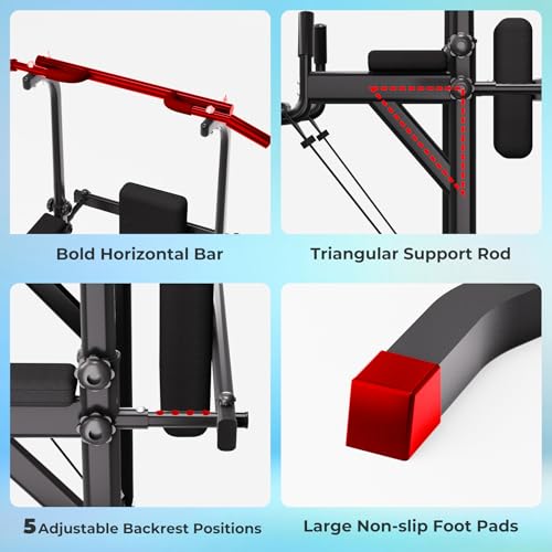 Power Tower Dip Station Pull Up Bar Exercise Tower Adjustable Pull Up Station Pull Up Tower Bar for Home Gym Multifunctional Strength Training Fitness Equipment