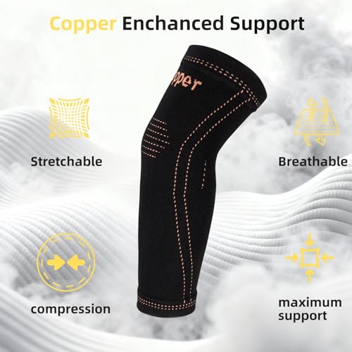 Copper Arm Sleeve | Elbow Brace for Tennis Elbow & Tendonitis | Copper Elbow Compression Sleeve for Men & Women | Sports Support & Recovery (Black, X-Small) - size: X-Small