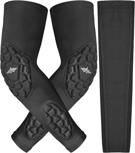 Compression Padded Arm Sleeves for Youth & Adults - Elbow & Forearm Support - Breathable Football Padded Sleeves - color: Black, size: Adult Medium